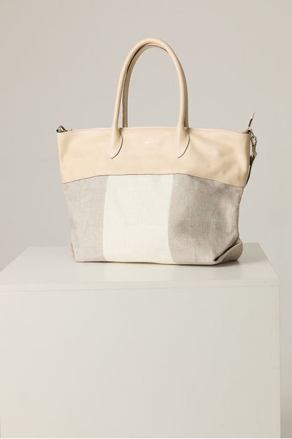 Tote bag linho com couro
