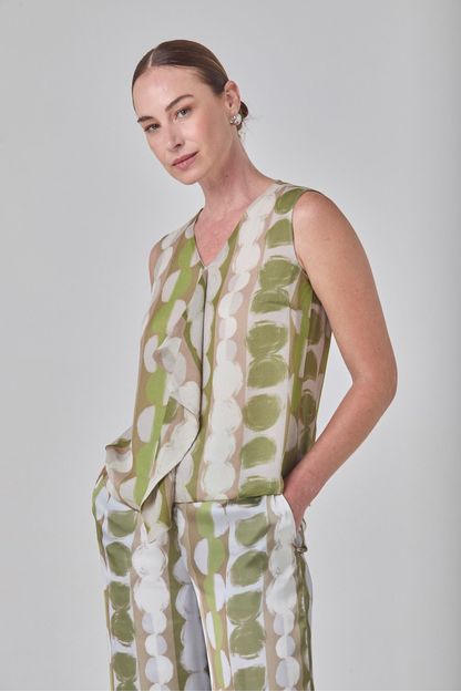 Blusa regata com jabot estampa ciclos verde