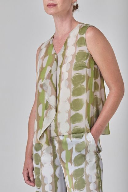 Blusa regata com jabot estampa ciclos verde