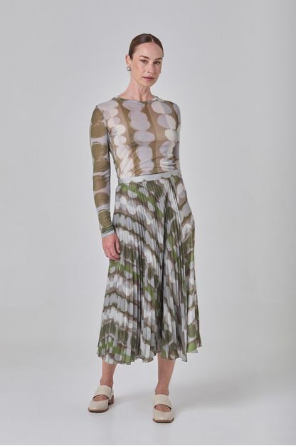 Saia plissada estampa ciclos verde