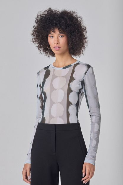 Blusa 2ª pele estampa ciclos em tule cinza