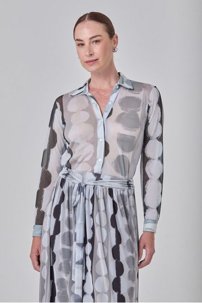 Camisa estampa ciclos em tule cinza