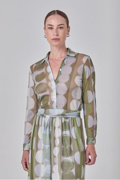 Camisa estampa ciclos em tule verde