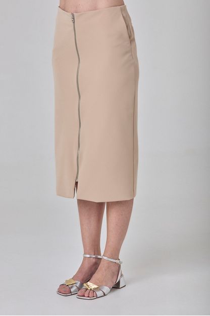 Saia midi com zíper tech comfort bege