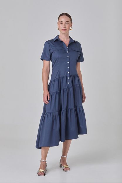 Vestido chemise marias em tricoline marinho