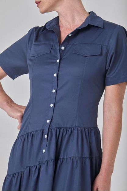 Vestido chemise marias em tricoline marinho
