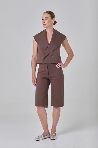 Bermuda bolso com vista em malha compact marrom