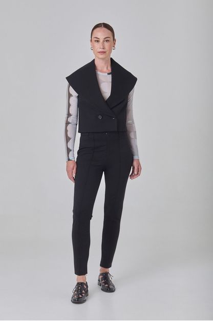 Calça fuseau com friso em malha compact preto