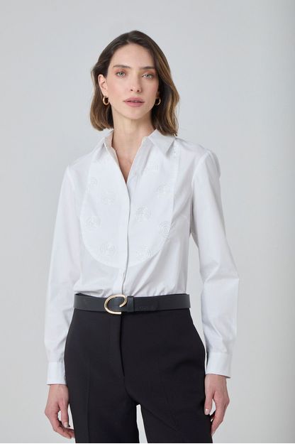 Camisa com pala bordado bolas off white