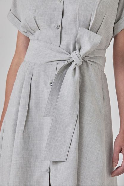 Vestido chemise pregas na cintura melange
