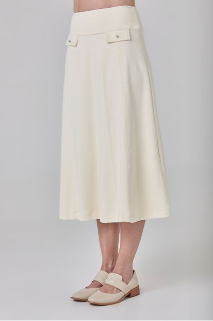 Saia midi recortes em malha bubble off white