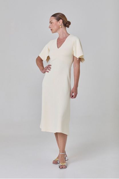 Vestido manga lenço em malha bubble off white