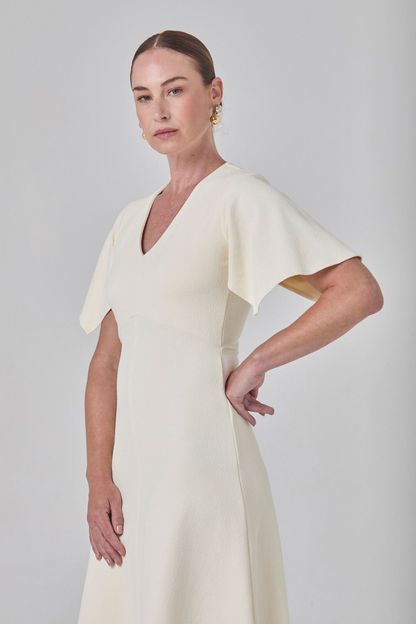 Vestido manga lenço em malha bubble off white