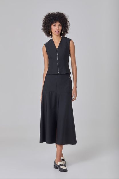 Saia midi com pala em malha block preta