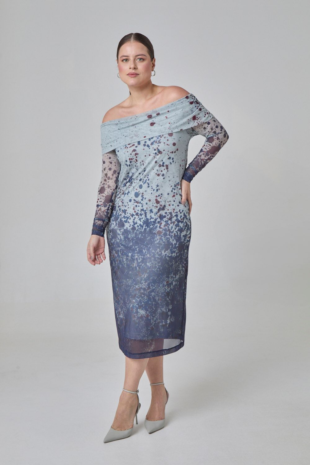 Vestido ombro a ombro em tule estampa cosmos Unica PP