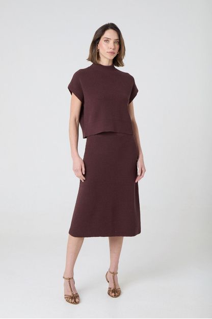 Saia midi em tricot marrom