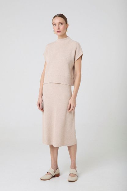 Saia midi em tricot areia