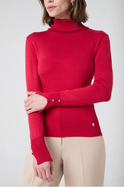 Blusa cacharrel gola alta com botões no punho vermelha