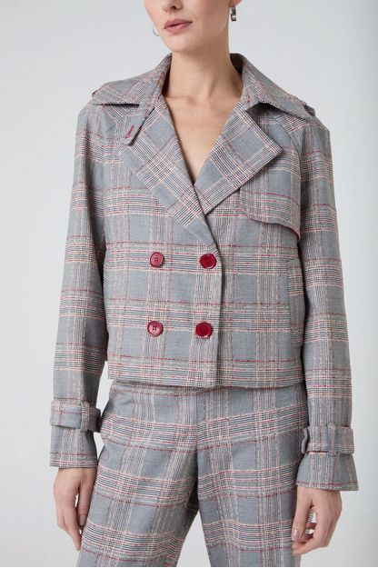 Mini trench coat em xadrez rústico