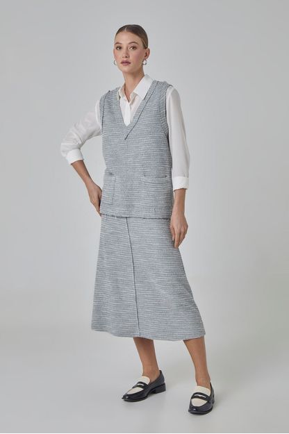 Saia longa em malha tweed cinza