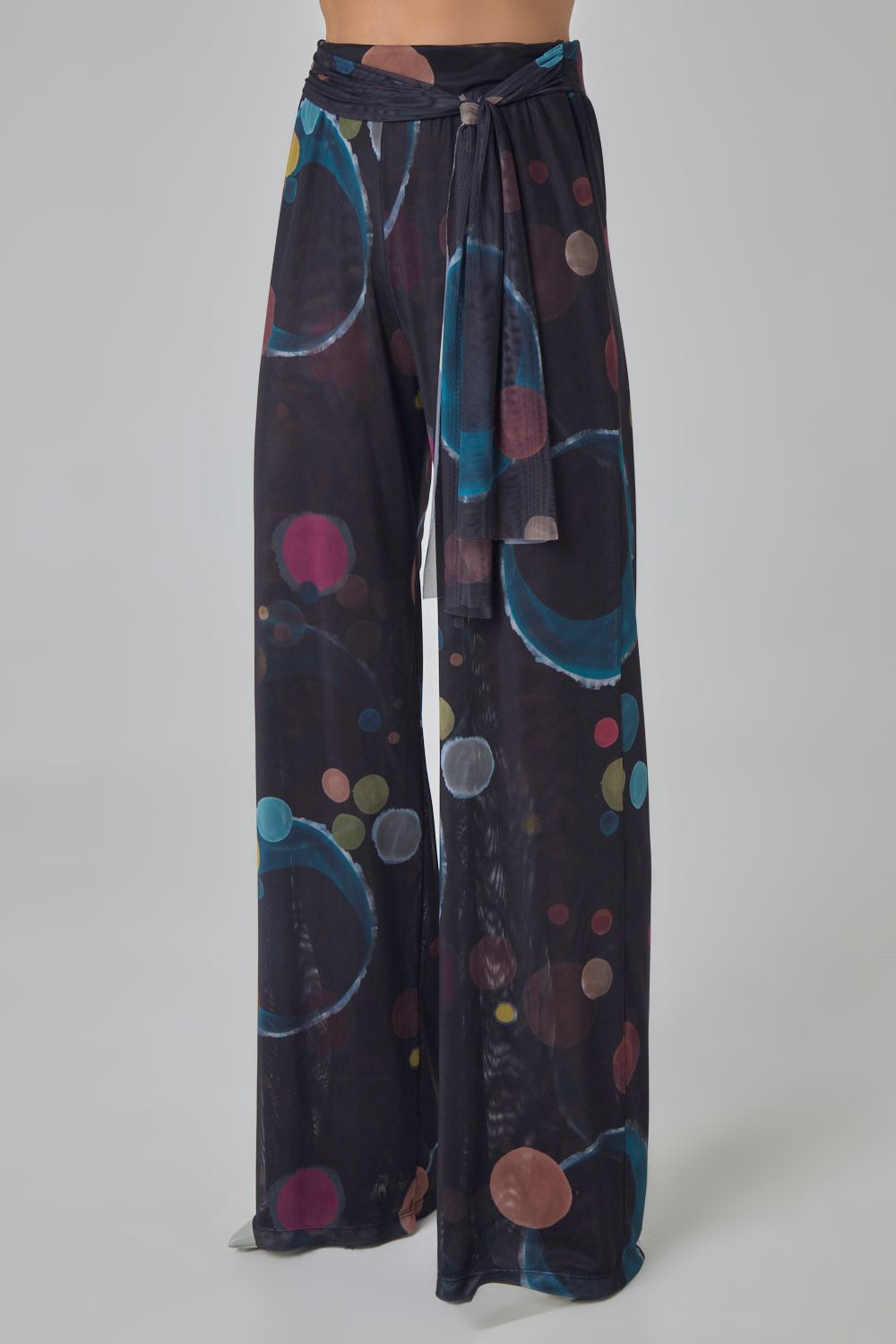 Calça reta em tule estampa eclipse