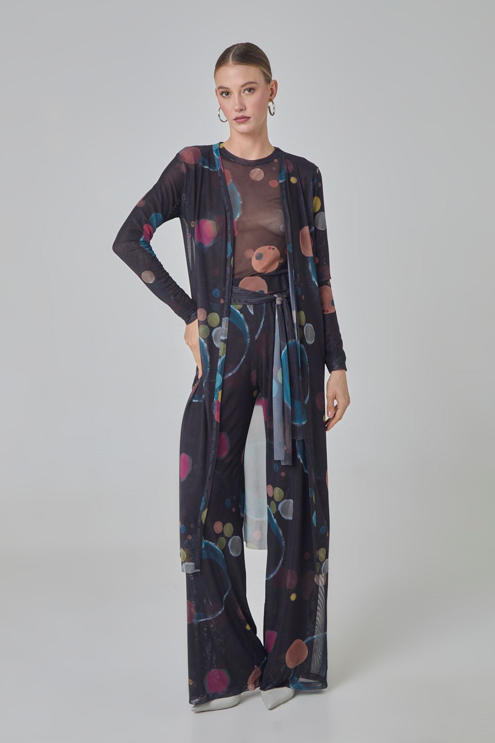 Maxi casaco em tule estampa eclipse