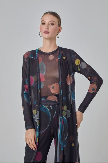 Maxi casaco em tule estampa eclipse