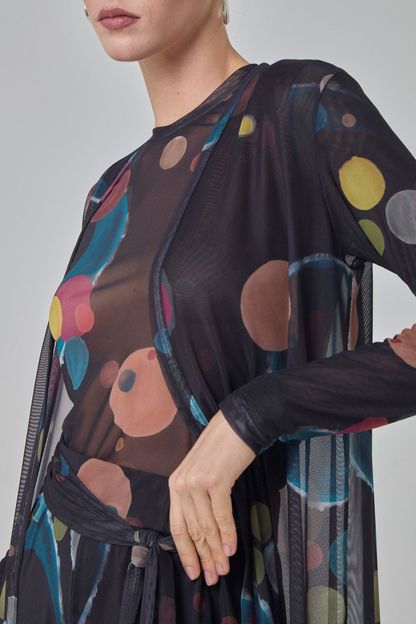Maxi casaco em tule estampa eclipse