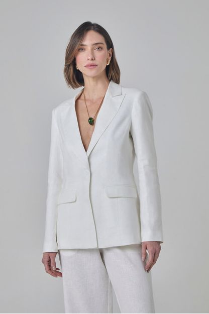 Blazer abotoamento costas em linho cru