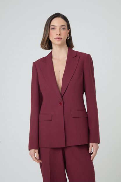 Blazer abotoamento costas em linho vinho