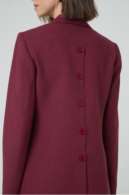Blazer abotoamento costas em linho vinho