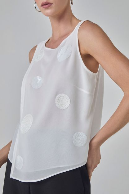 Regata canoa em georgette esferas off white