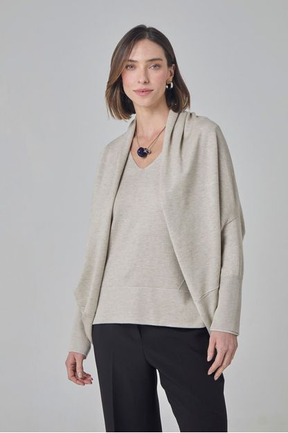 Casaco casulo em tricot melange bege