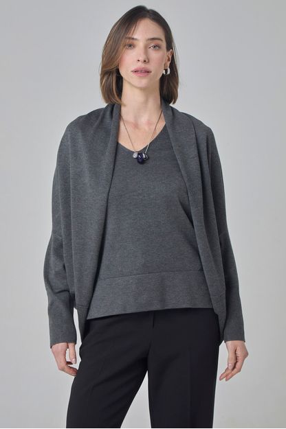 Casaco casulo em tricot melange chumbo