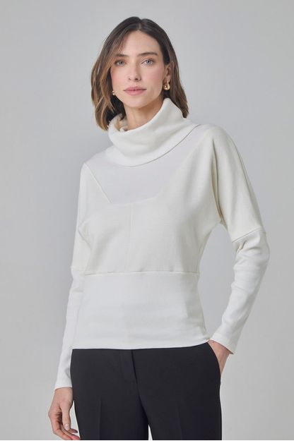 Blusão de moletom gola alta com recortes off white