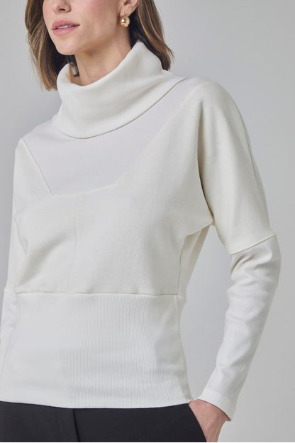 Blusão de moletom gola alta com recortes off white