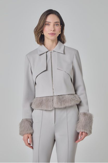 Jaqueta reta com barra de pele persa fendi