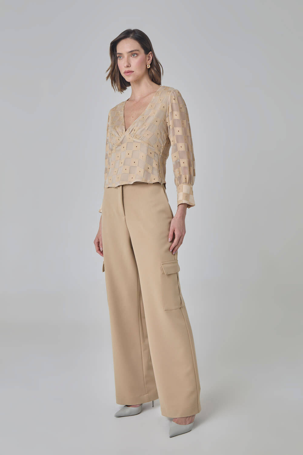 Calça bolso cargo em twill marrom Marrom 38