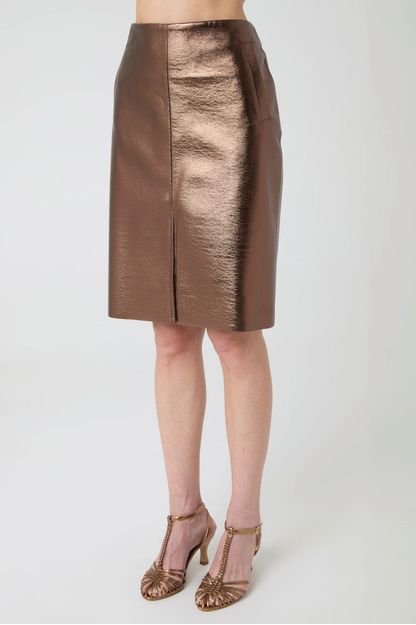 Saia midi em foil bronze