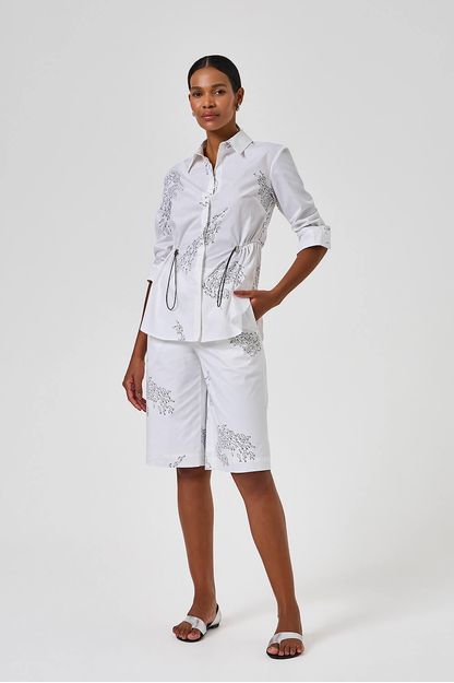 Bermuda em tricoline estampa cardume off white