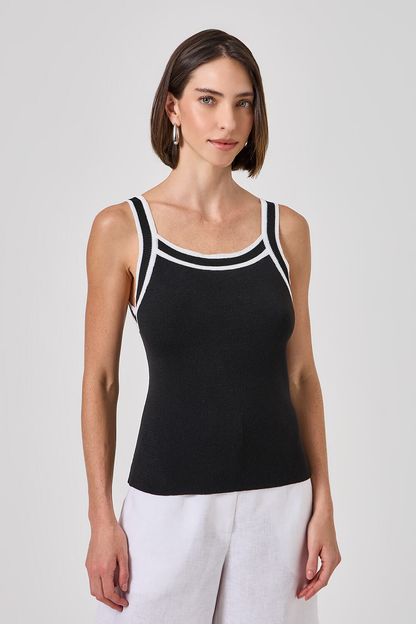 Blusa regata nadador com viés em tricot preto