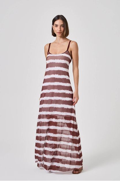 Vestido longo em tule sailor marrom