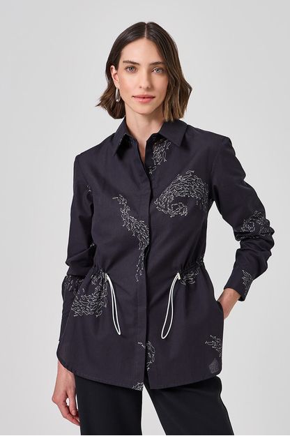 Parka com coulisé estampa cardume preto