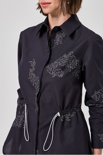 Parka com coulisé estampa cardume preto