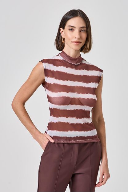 Regata gola alta em tule sailor marrom