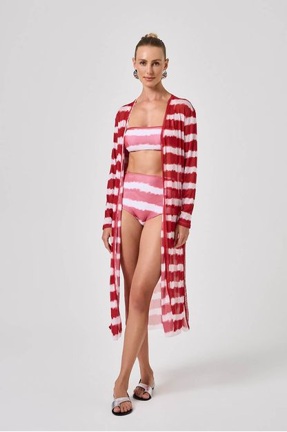 Maxi cardigan em tule estampa sailor vermelho