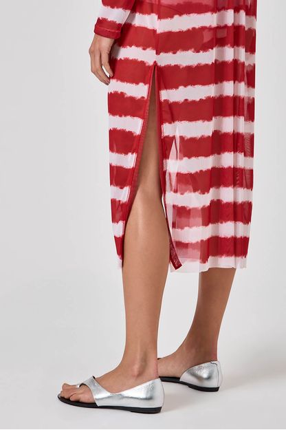 Maxi cardigan em tule estampa sailor vermelho