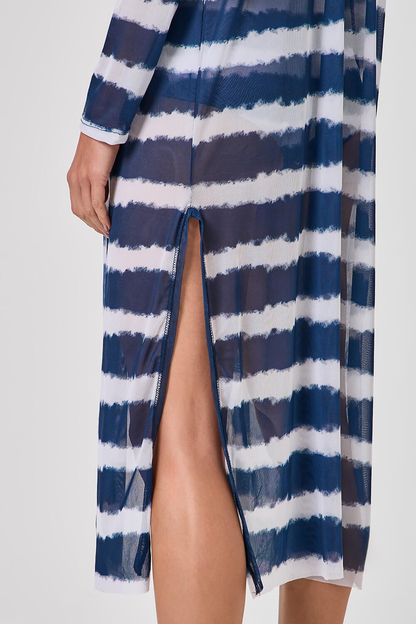 Maxi cardigan em tule estampa sailor marinho