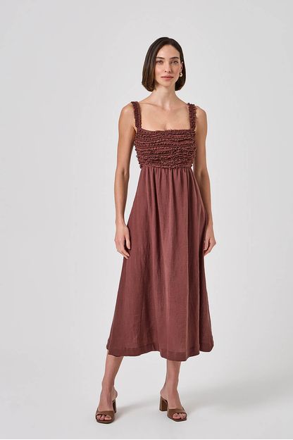 Vestido midi cotton rustic marrom