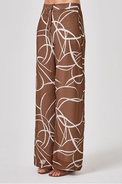 Calça pantalona estampa cordas marrom
